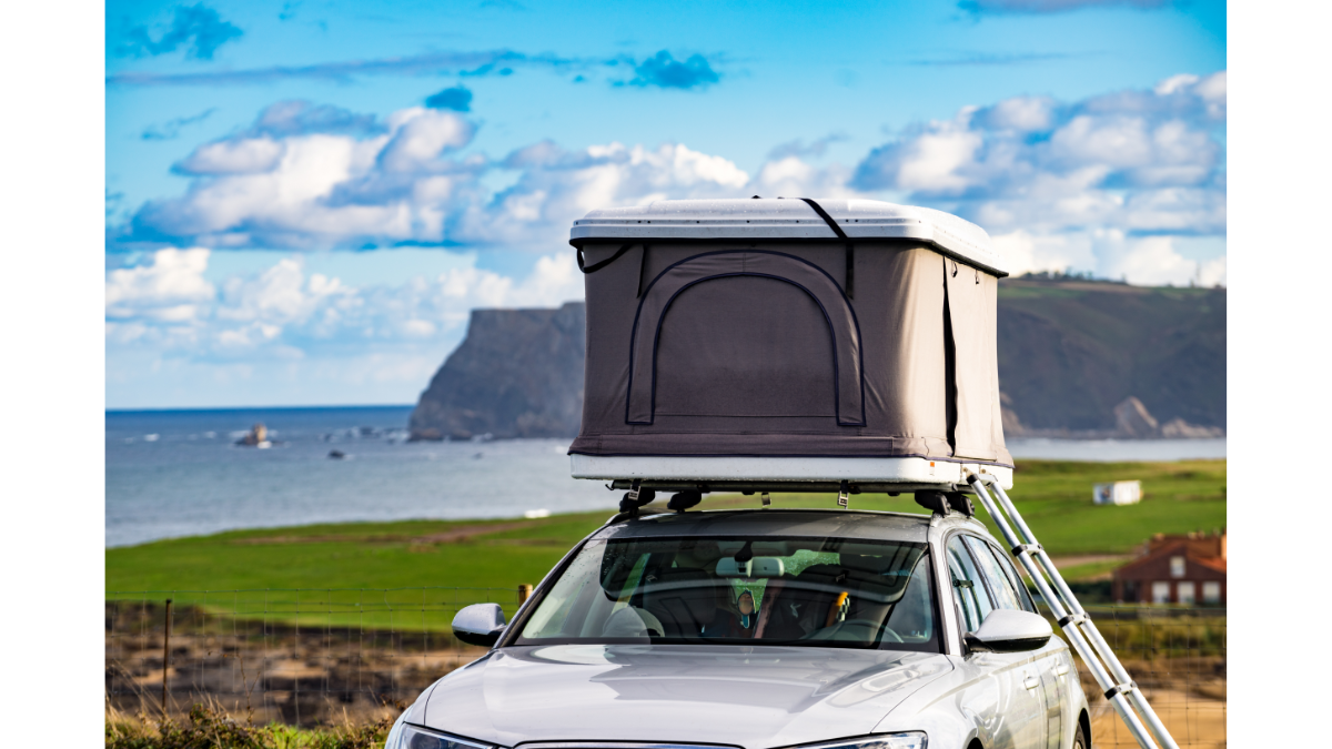 海の近くに大きな荷物を乗せた車